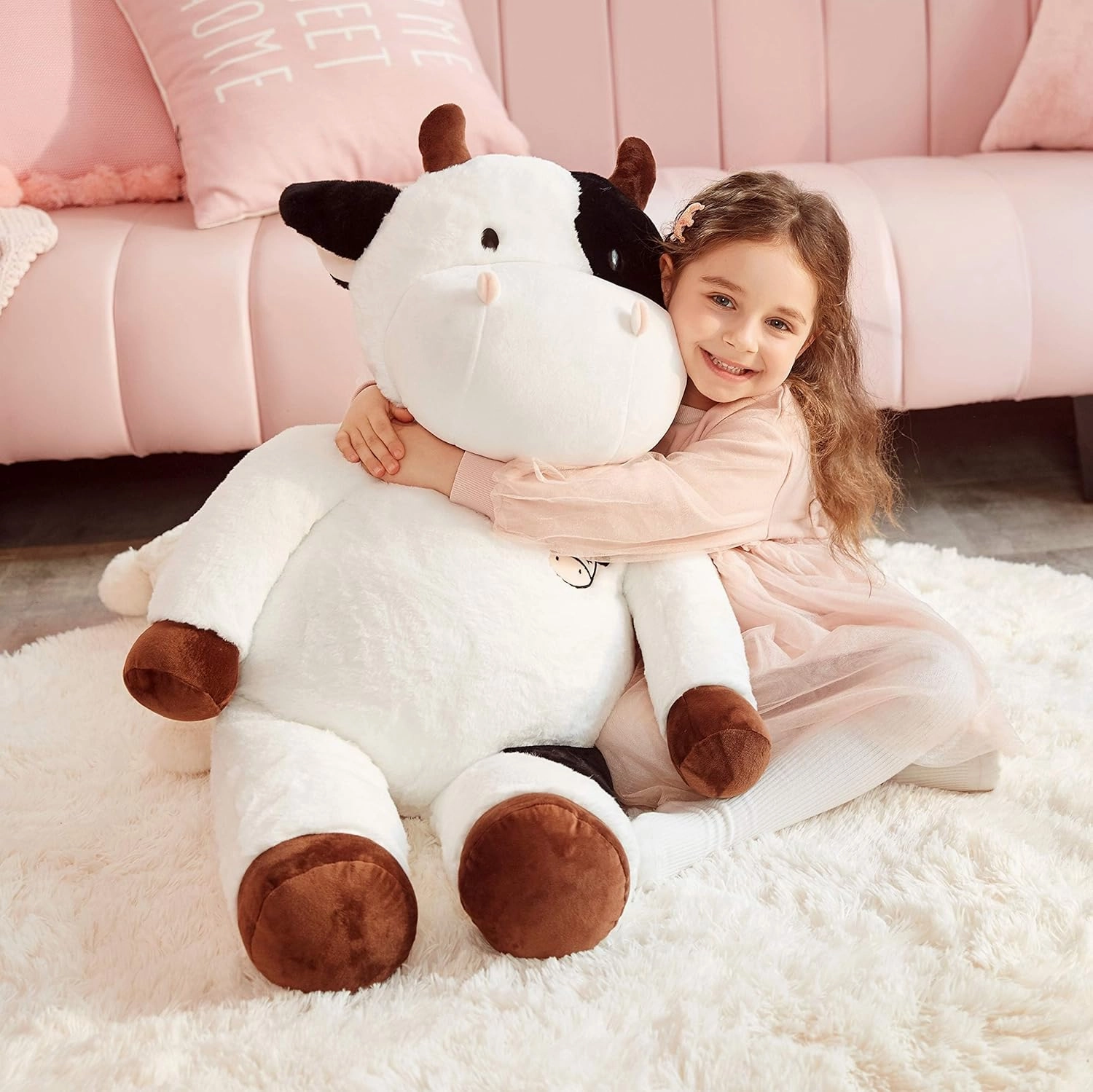 IKASA Giant Cow Stuffed Animal, 30 Inches Big Plush Toy,Large Cute Jumbo Soft Toys,Huge Size Fluffy Plushy Fat Plushie,Gifts for Kids