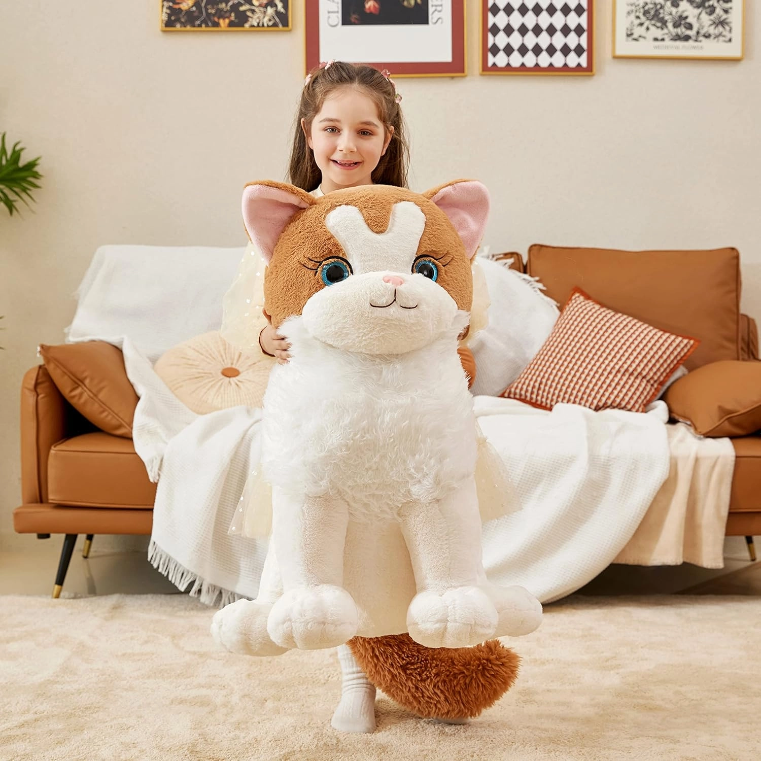 IKASA Giant Ragdoll Cat Stuffed Animal Plush Toy,Large Big Jumbo Soft Toys,23" Huge Size Cute Fluffy Plushy Fat Oversized Plushie,Gifts for Kids Girls Boys (23 inches, White)
