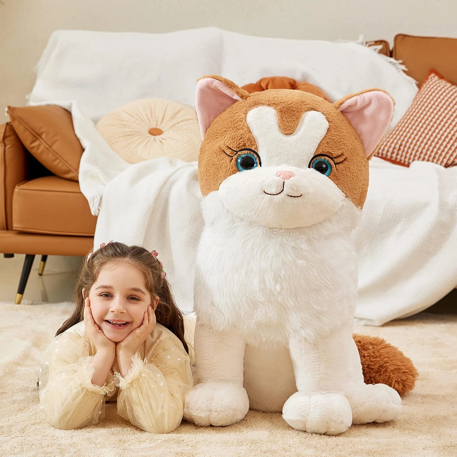 IKASA Giant Ragdoll Cat Stuffed Animal Plush Toy,Large Big Jumbo Soft Toys,23" Huge Size Cute Fluffy Plushy Fat Oversized Plushie,Gifts for Kids Girls Boys (23 inches, White)