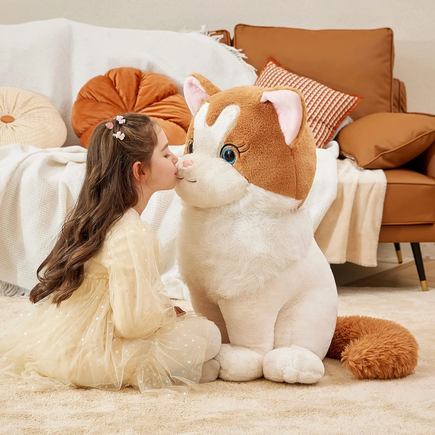 IKASA Giant Ragdoll Cat Stuffed Animal Plush Toy,Large Big Jumbo Soft Toys,23" Huge Size Cute Fluffy Plushy Fat Oversized Plushie,Gifts for Kids Girls Boys (23 inches, White)