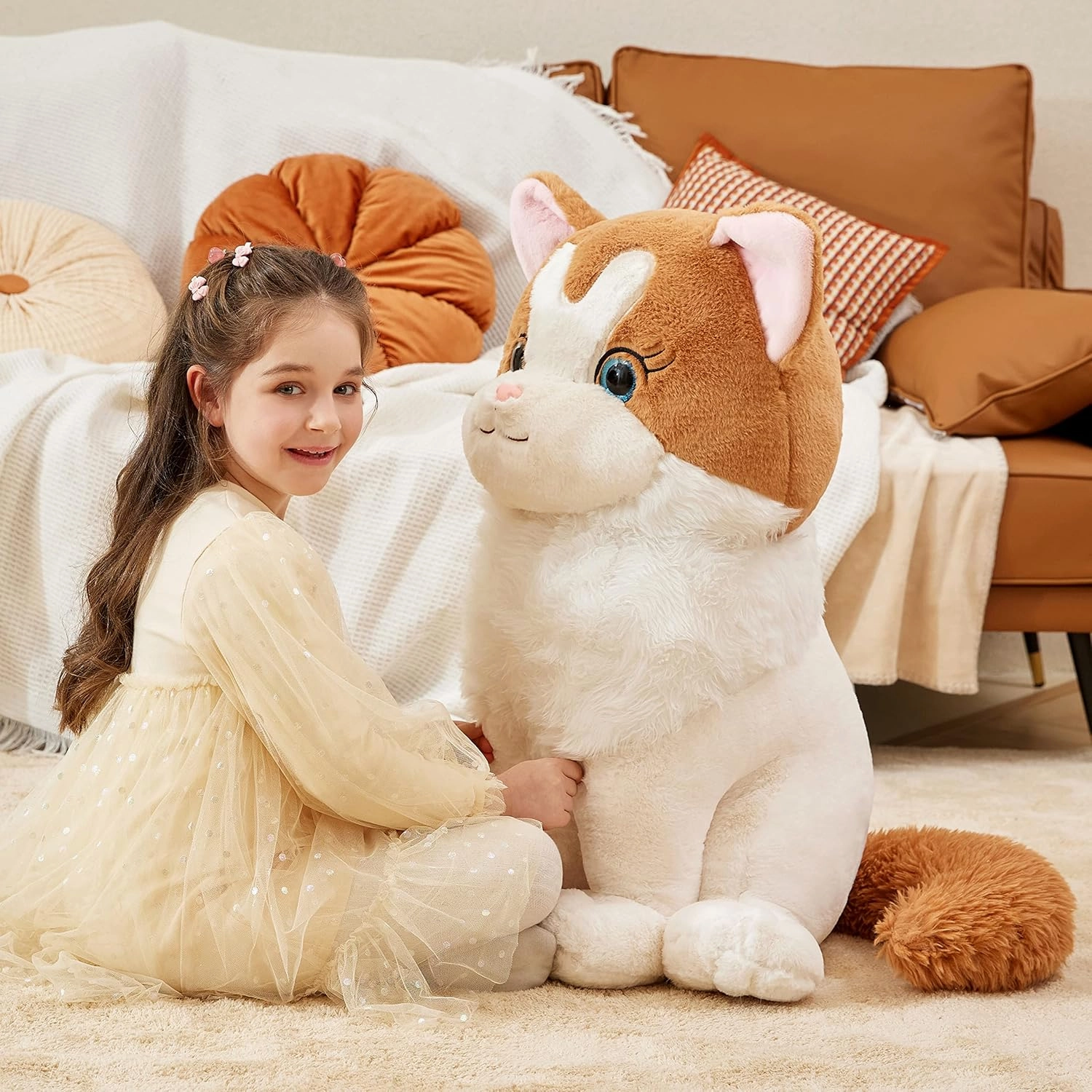IKASA Giant Ragdoll Cat Stuffed Animal Plush Toy,Large Big Jumbo Soft Toys,23" Huge Size Cute Fluffy Plushy Fat Oversized Plushie,Gifts for Kids Girls Boys (23 inches, White)