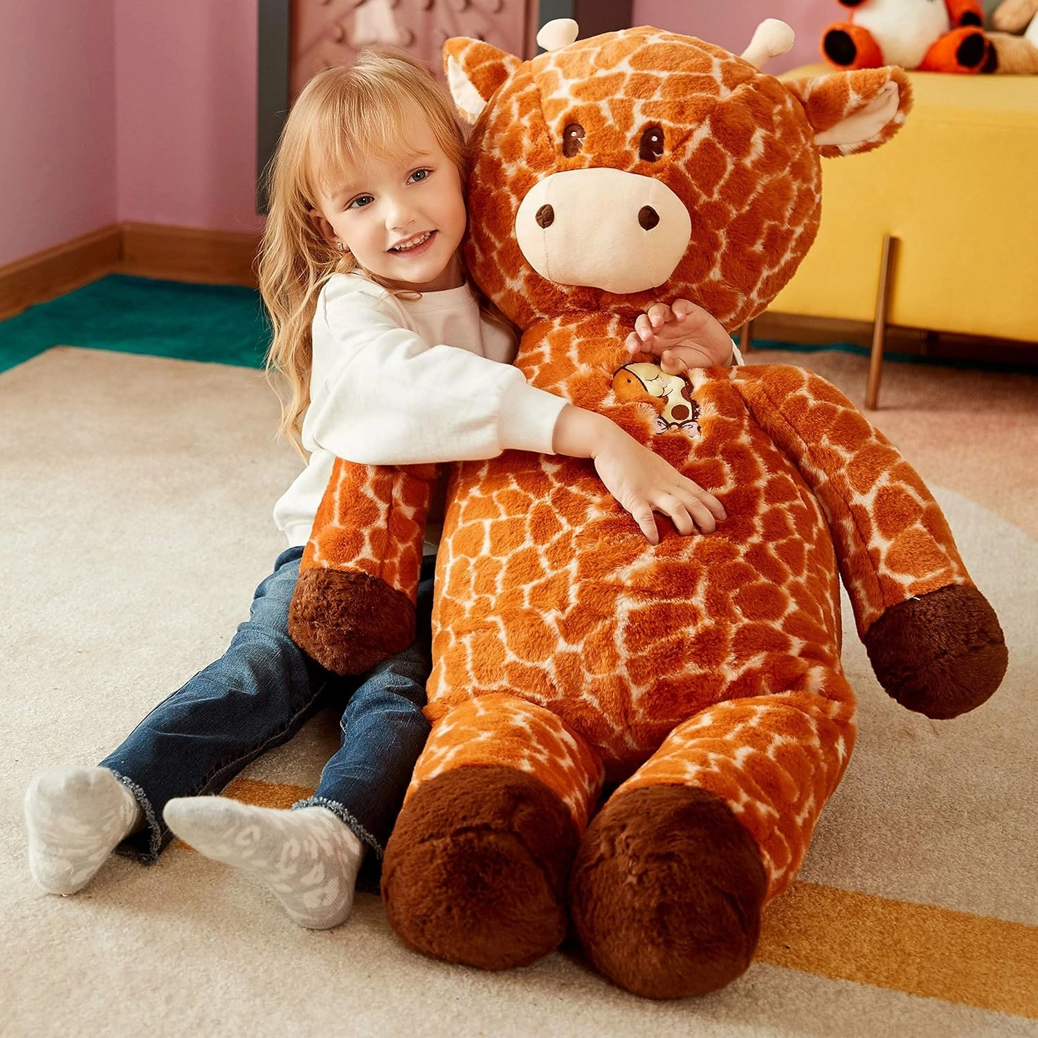 IKASA Large Giraffe Stuffed Animal Plush Toy,Giant Cute Jumbo Soft Toys,Huge Big Size Fluffy Fat Plushie,Gifts for Kids (Brown, 30 inches)