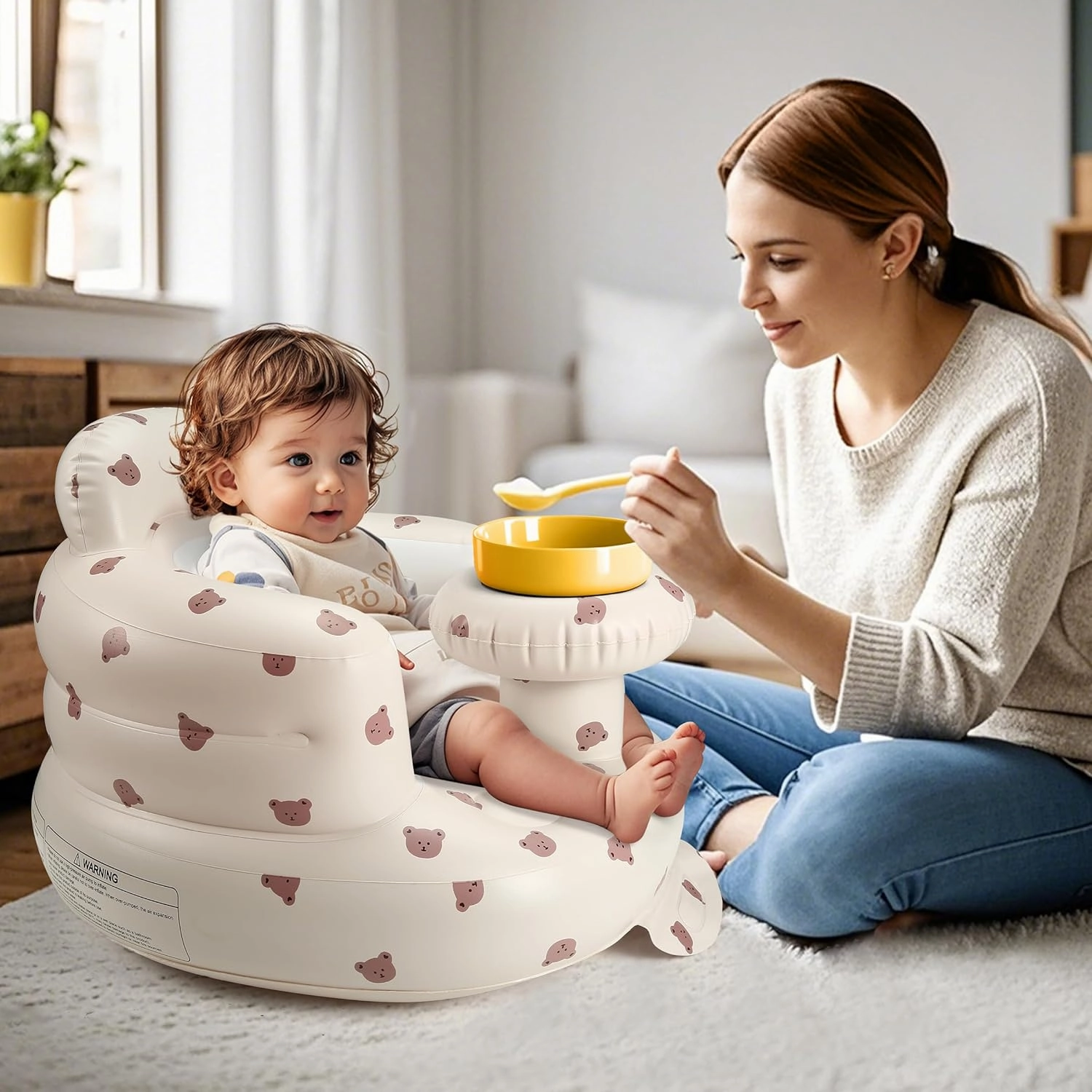 Inflatable Baby Seat for 3-36 Months, Back Support, Built-in Air Pump, Learning to Sit, Blow Up Floor Seat with Tray