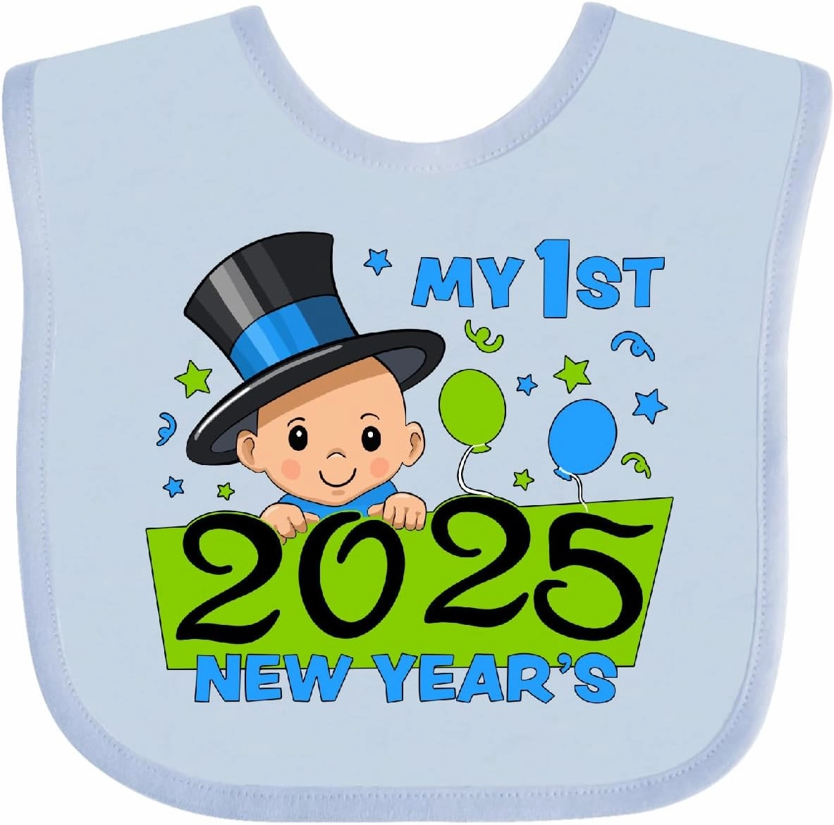 inktastic My First New Year- 2025- Baby Boy in Top Hat Baby Bib