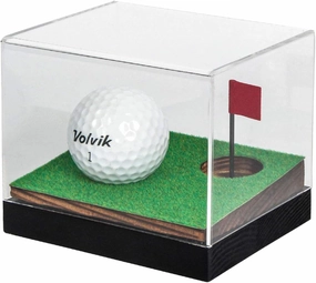 J JACKCUBE DESIGN Clear Acrylic Golf Ball Memorabilia Display Case, Dust Protection Transparent Holder Storage Box for Souvenir Golfball with Wood Base - MK650A