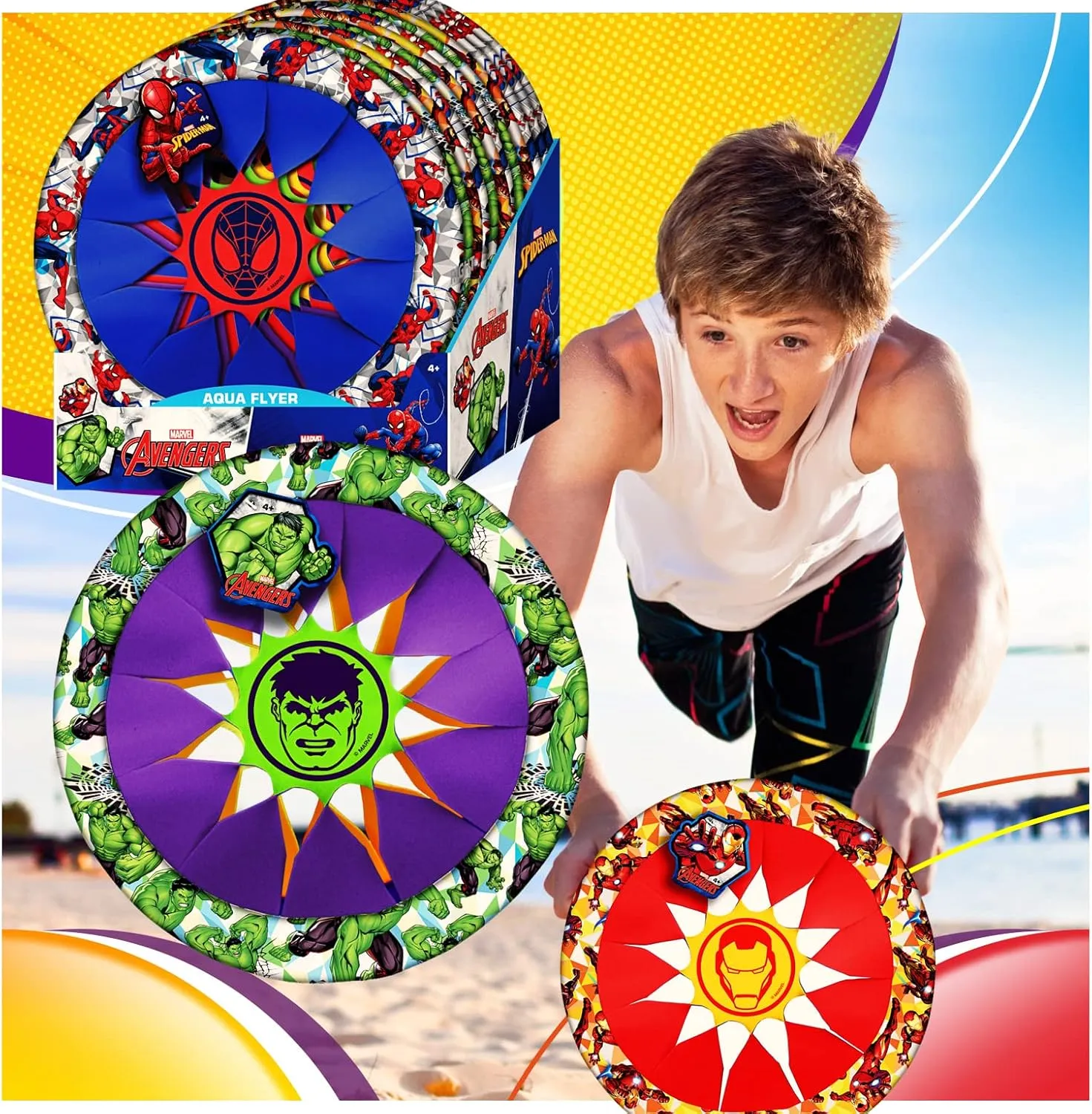JA-RU Marvel Soft & Safe Frisbee Throwing Disc 12" (3 Assorted) Spiderman Hulk & Iron Man Flying Discs for Kids Boy Toys. Fidget Beach Pool Outdoor Outside Toys Family Game ABC-6827-3s