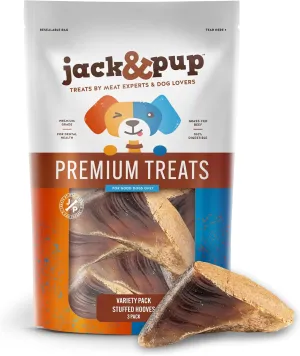 Jack&Pup Filled Cow Hooves for Dogs (Variety Pack) Cow Hoofs for Dogs | Natural Dog Chews, Filled Dog Bones (Bacon and Cheese, Peanut Butter, Bully Stick Flavors)