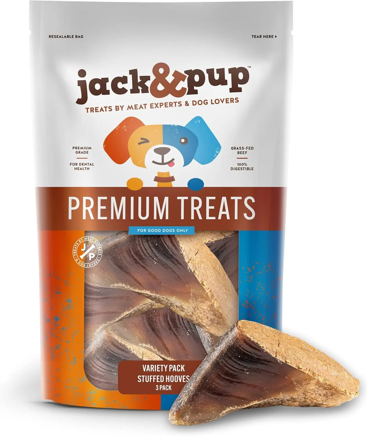 Jack&Pup Filled Cow Hooves for Dogs (Variety Pack) Cow Hoofs for Dogs | Natural Dog Chews, Filled Dog Bones (Bacon and Cheese, Peanut Butter, Bully Stick Flavors)