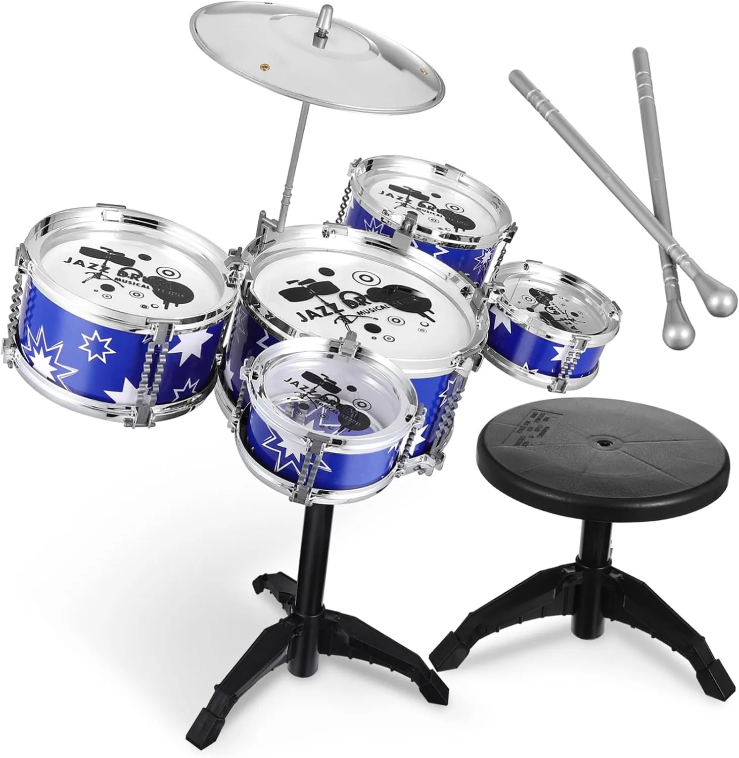 Jazz Drum Drum Set with Stool Educational Musical Instrument Playset for Ages for Boys