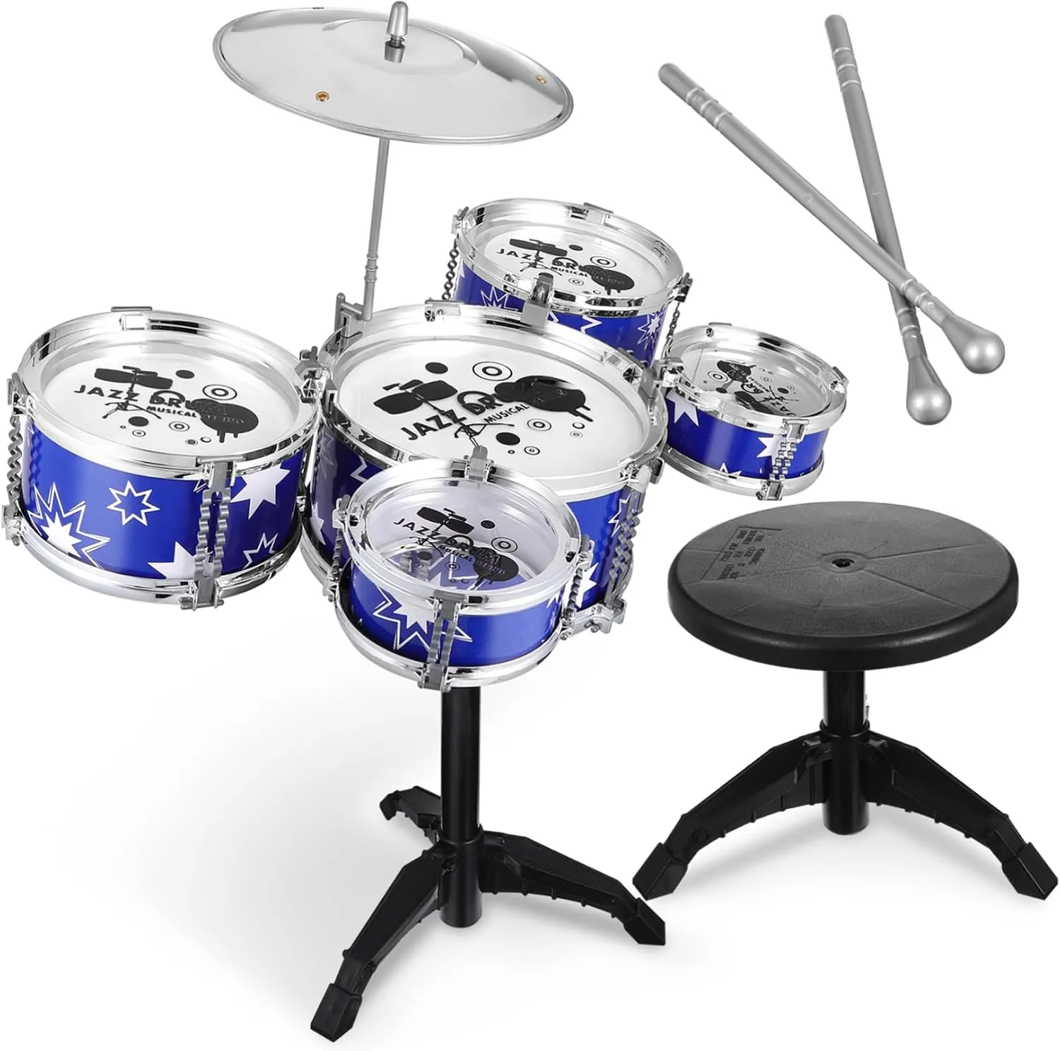 Jazz Drum Kit Drum Set with Stool Percussion Musical Instruments for Boys for Early Musical Education and Fun
