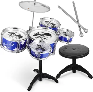 Jazz Drum Kit Drum Set with Stool Percussion Musical Instruments for Boys for Early Musical Education and Fun