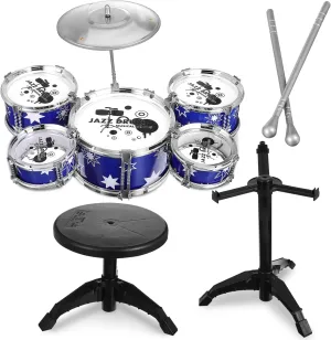 Jazz Drum Kit for Drum Set with Stool Percussion Musical Instruments for Boys and Educational for Ages