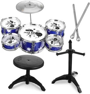 Jazz Drum Set for Percussion Kit with Stool Design Complete Musical Instruments Playset for Boys for Early Music Education