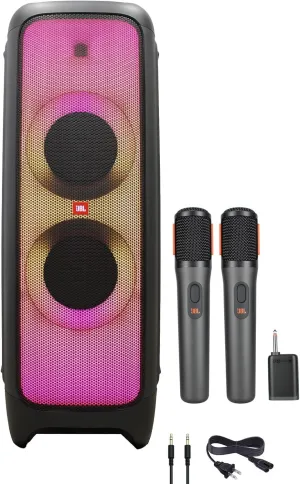 JBL PartyBox 1000 High Power 1100W Bluetooth Speaker (JBLPARTYBOX1000AM)   Wireless Two Microphone System   AUX Cable   Microfiber Cloth Karaoke Kit