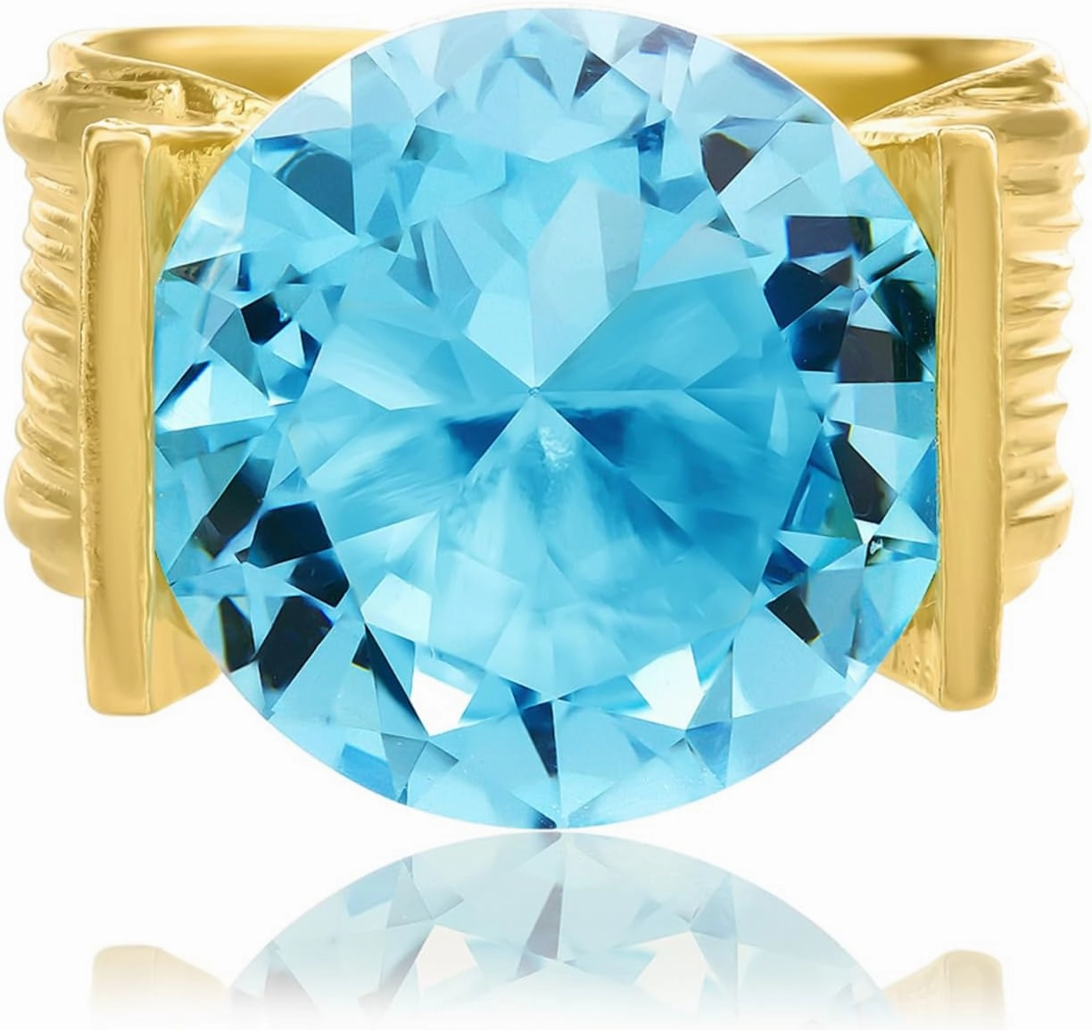 JEAN RACHEL JEWELRY 14K Gold Plated Sterling Silver Ring with 11.75 TCW Cubic Zirconia - Textured Band Vintage Design - Hypoallergenic, Lead & Nickel Free Jewelry Statement Rings for Women