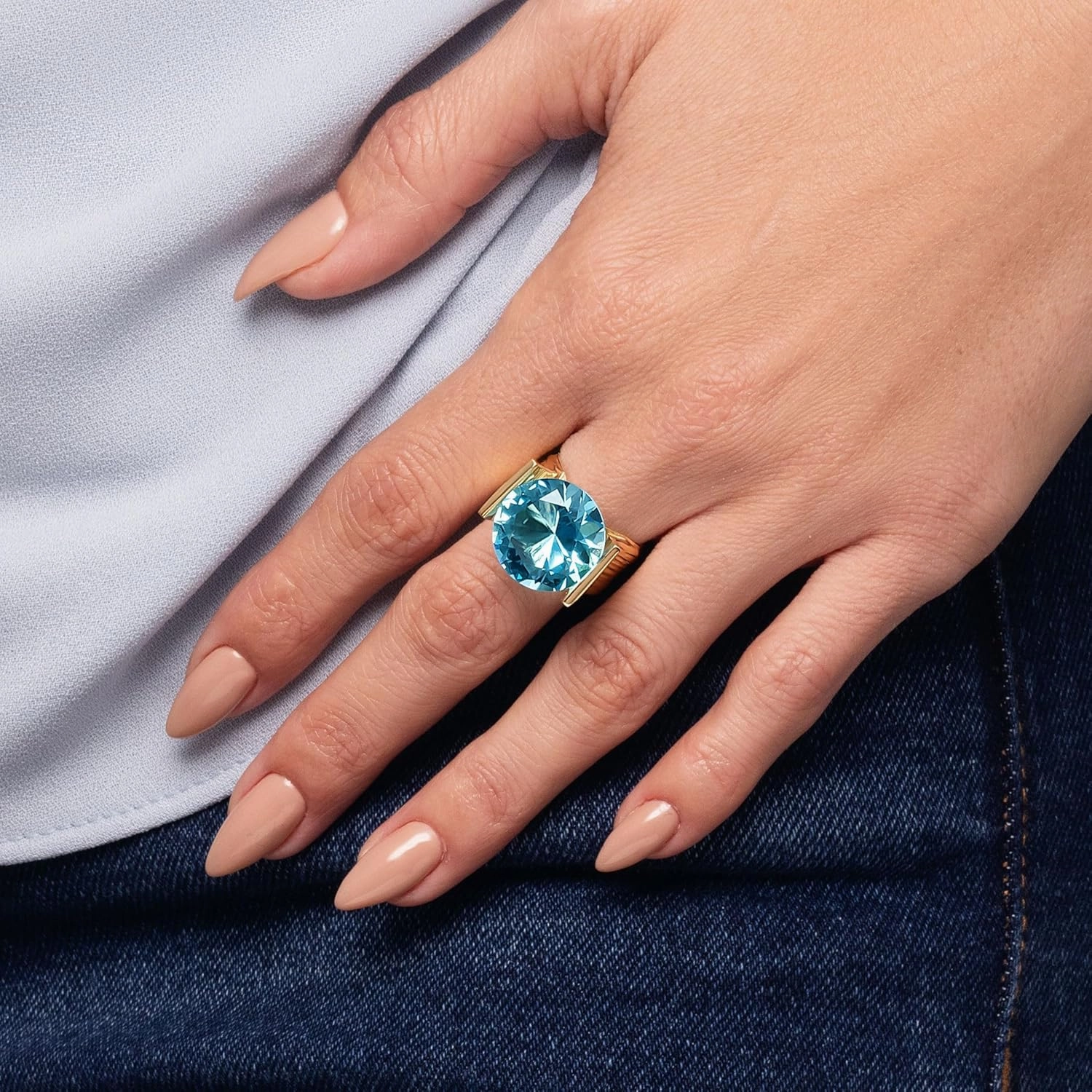 JEAN RACHEL JEWELRY 14K Gold Plated Sterling Silver Ring with 11.75 TCW Cubic Zirconia - Textured Band Vintage Design - Hypoallergenic, Lead & Nickel Free Jewelry Statement Rings for Women