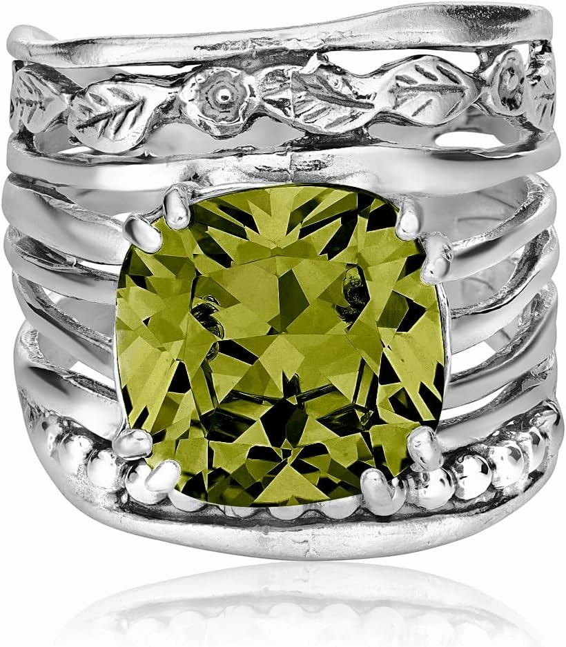 JEAN RACHEL JEWELRY 925 Sterling Silver Ring with 12mm Cushion Shaped Cubic Zirconia Vintage Design - Hypoallergenic, Lead & Nickel Free - Artisan Handcrafted Statement Rings for Women