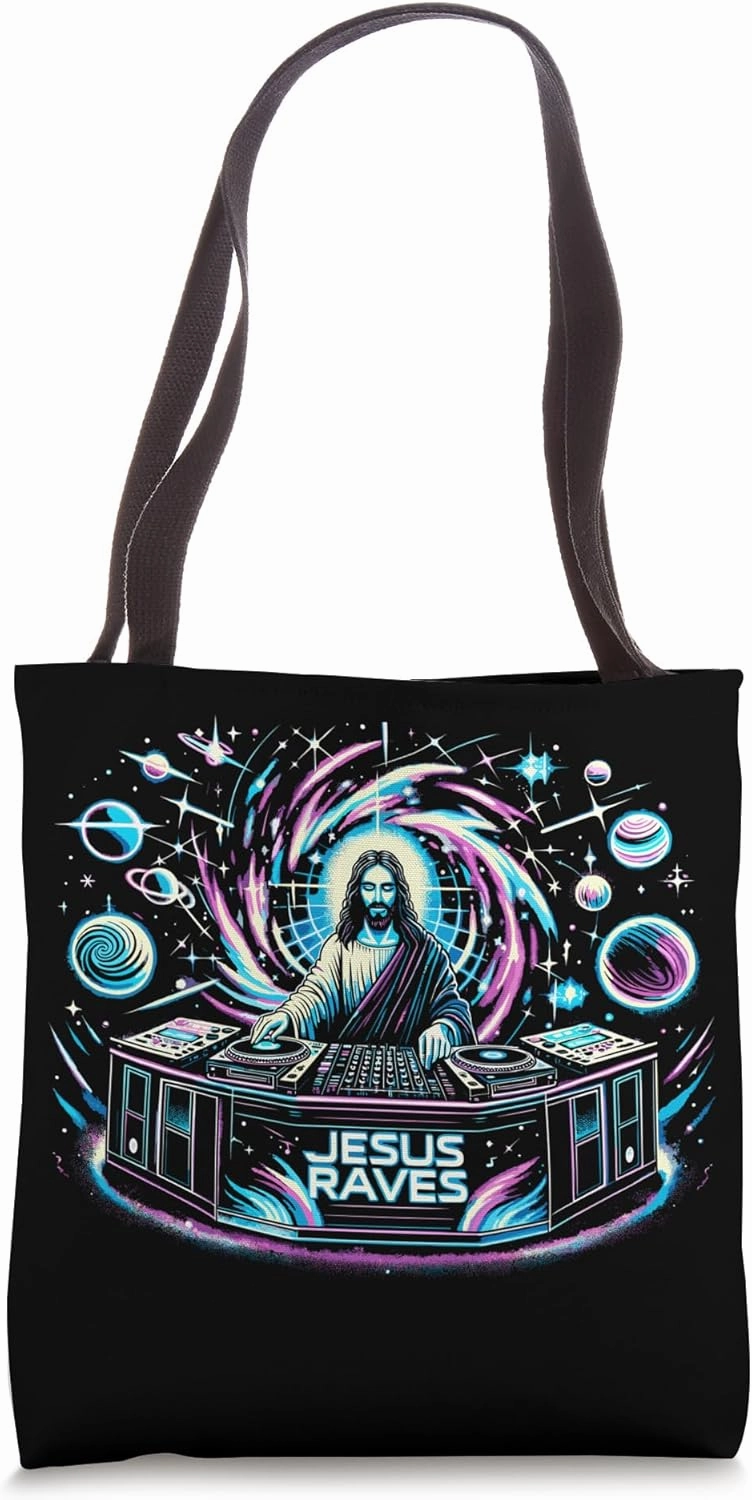 Jesus Raves, Divine Christian Techno DJ Tote Bag