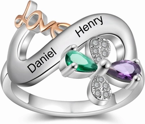 JewelOra Personalized Infinity Promise Ring for Her Customized Butterfly Wedding Ring with Simulated Birthstones Engraved Name Engagement Ring for Mother Grandma