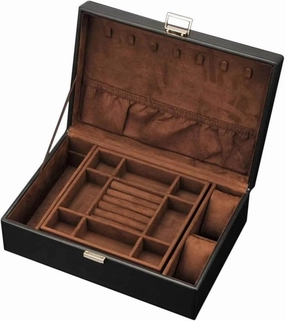 Jewelry Box Organizer for Women - Double Layer Jewelry Organizer Box with Removable Tray and Lock Storage for Earring Necklace Bracelet Ring Watches,B
