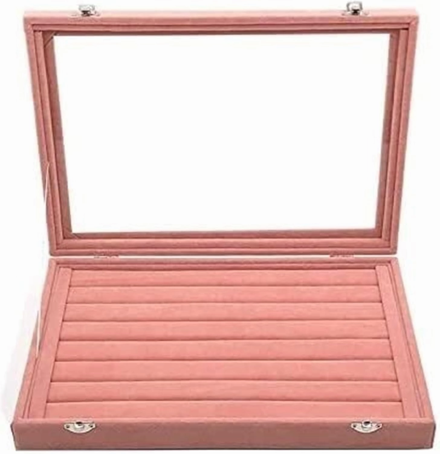 Jewelry Boxes Jewelry Box Velvet Jewelry Storage Box with Glass Cover Pink Color Earrings Necklace Bracelet Ring Storage Tray Jewellry Holder Jewelry Boxes & Organizers