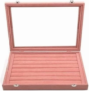 Jewelry Boxes Jewelry Box Velvet Jewelry Storage Box with Glass Cover Pink Color Earrings Necklace Bracelet Ring Storage Tray Jewellry Holder Jewelry Boxes & Organizers