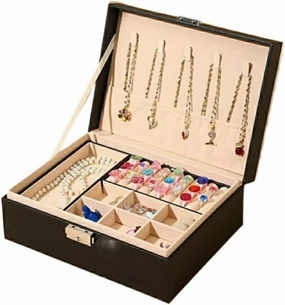 Jewelry Storage Box Double-Layer Ring Earring Organizer, Portable Home Storage Box with Velvet Lining, Waterproof, Stain-Proof – Ideal Gift for Women & Girls (White, Black, Pink, Green)
