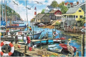 Jigsaw Puzzle for Adults The Fishing Boat Returned to The Dock Challenging Educational Fun Family Activities Games Toys Gifts Wooden Puzzles 1000 Piece Gift for Women Men 29.5x19.7 Inch