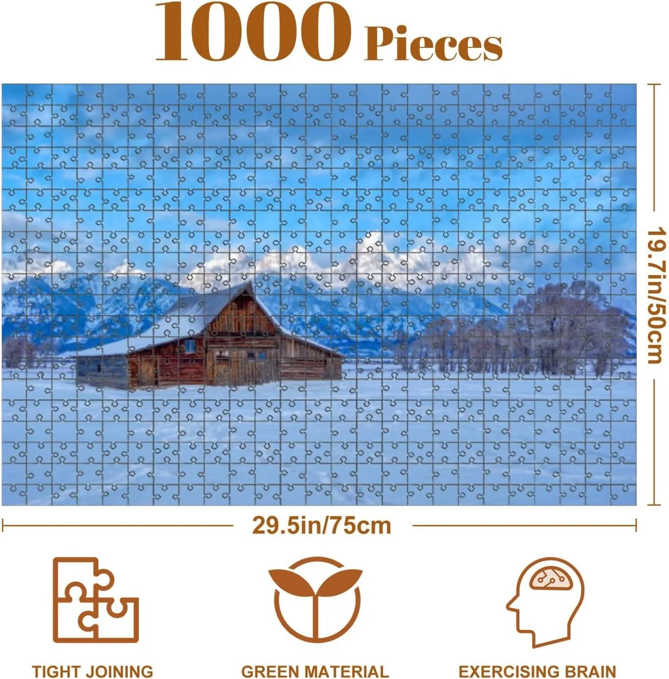 Jigsaw Puzzles 1000 Pieces for Adult Abandoned Moulton Barn Mormon Row Sunrise Winter Christmas Tetons Puzzle Game for Family Wooden Puzzle Toy Educational Games Puzzles for Home Decor