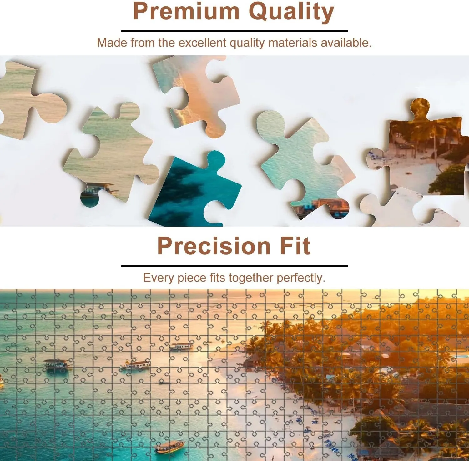 Jigsaw Puzzles 1000 Pieces for Adult Aerial View Fishing Boats Tropical sea Coast Sandy Beach Sunset Summer Puzzle Game for Family Wooden Puzzle Toy Educational Games Puzzles for Home Decor