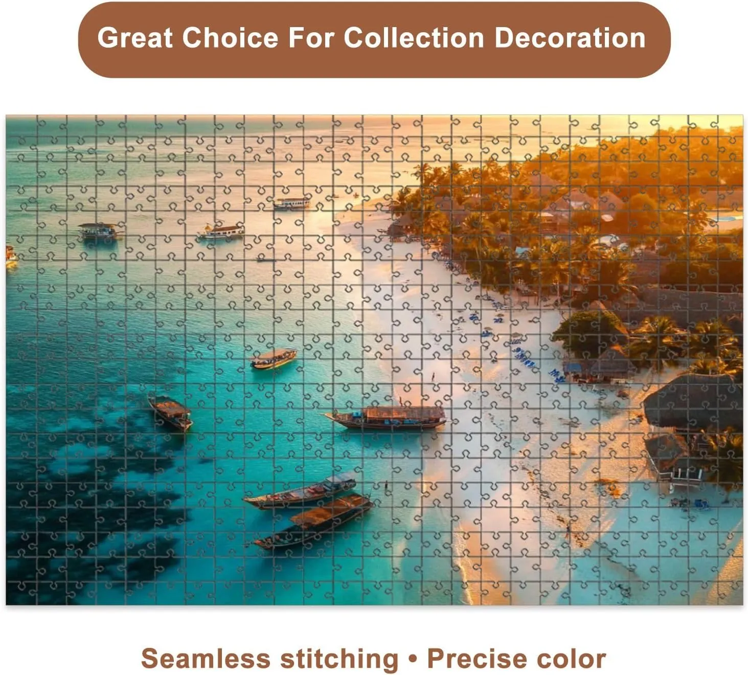 Jigsaw Puzzles 1000 Pieces for Adult Aerial View Fishing Boats Tropical sea Coast Sandy Beach Sunset Summer Puzzle Game for Family Wooden Puzzle Toy Educational Games Puzzles for Home Decor