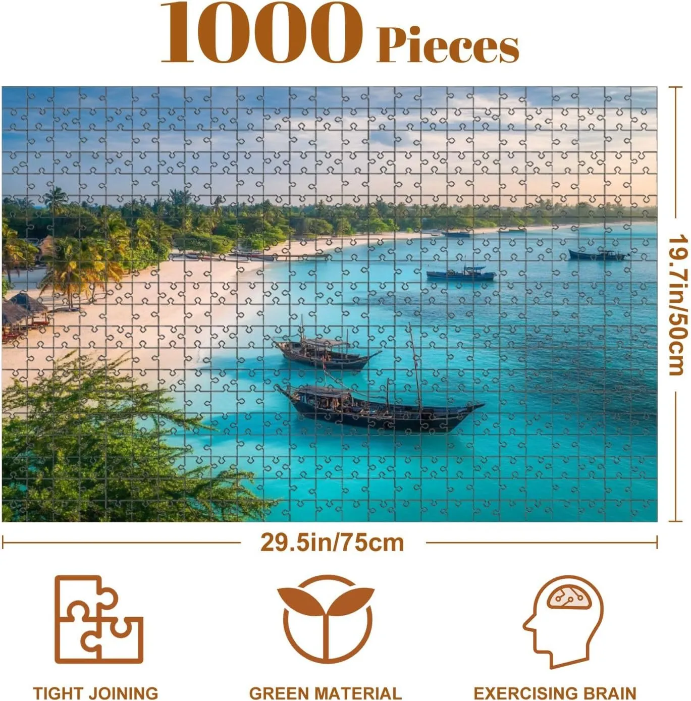 Jigsaw Puzzles 1000 Pieces for Adult Aerial View Fishing Boats Tropical sea Coast White Sandy Beach Sunset Puzzle Game for Family Wooden Puzzle Toy Educational Games Puzzles for Home Decor