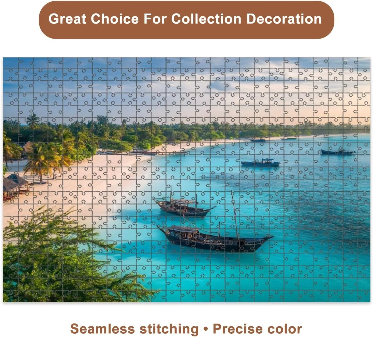 Jigsaw Puzzles 1000 Pieces for Adult Aerial View Fishing Boats Tropical sea Coast White Sandy Beach Sunset Puzzle Game for Family Wooden Puzzle Toy Educational Games Puzzles for Home Decor