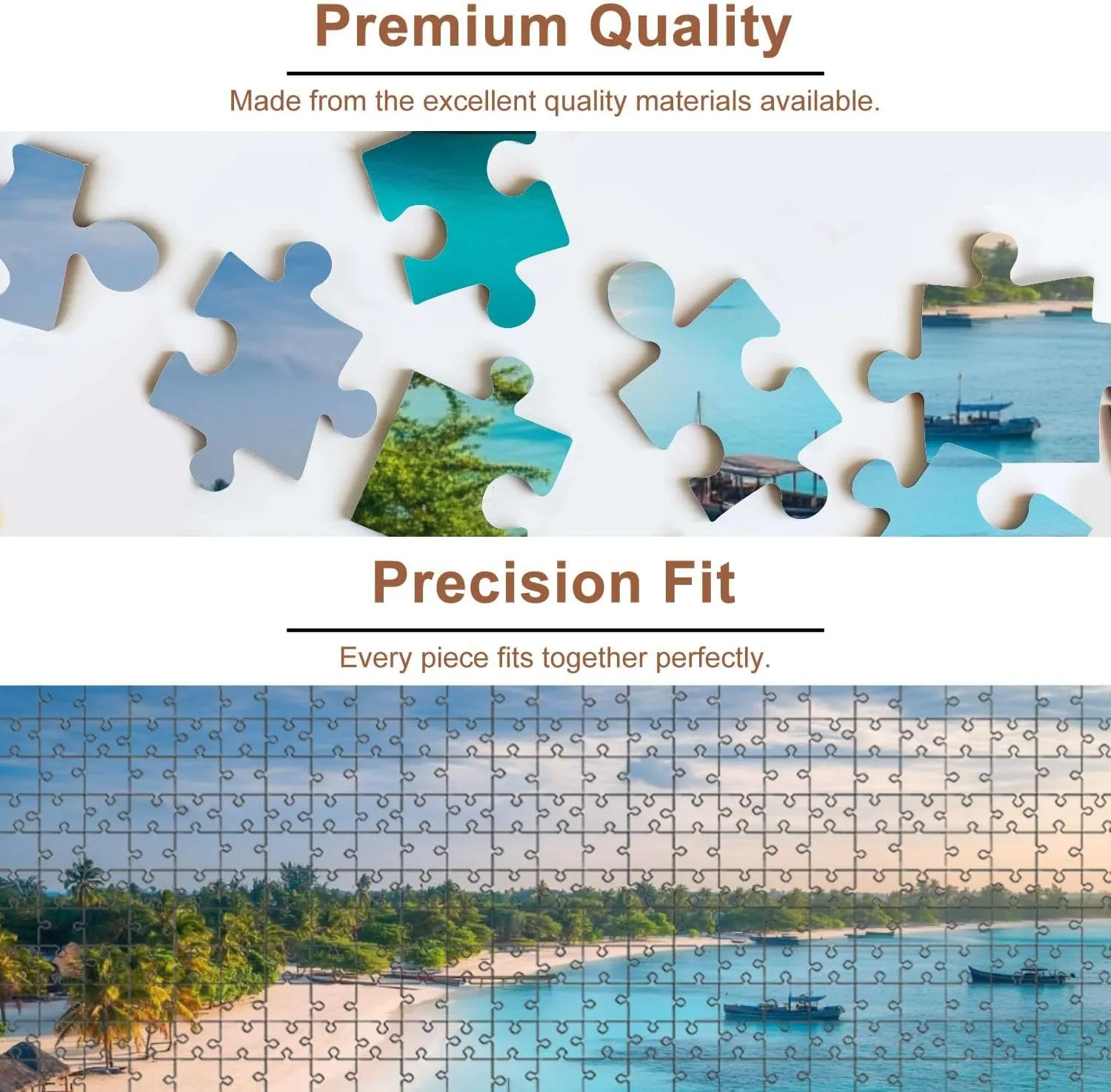 Jigsaw Puzzles 1000 Pieces for Adult Aerial View Fishing Boats Tropical sea Coast White Sandy Beach Sunset Puzzle Game for Family Wooden Puzzle Toy Educational Games Puzzles for Home Decor