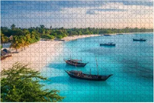 Jigsaw Puzzles 1000 Pieces for Adult Aerial View Fishing Boats Tropical sea Coast White Sandy Beach Sunset Puzzle Game for Family Wooden Puzzle Toy Educational Games Puzzles for Home Decor