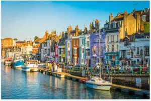 Jigsaw Puzzles 1000 Pieces for Adult Colourful Fishing Cottages Seaside Harbour Resort Tourists Pubs Dorset Puzzle Game for Family Wooden Puzzle Toy Educational Games Puzzles for Home Decor