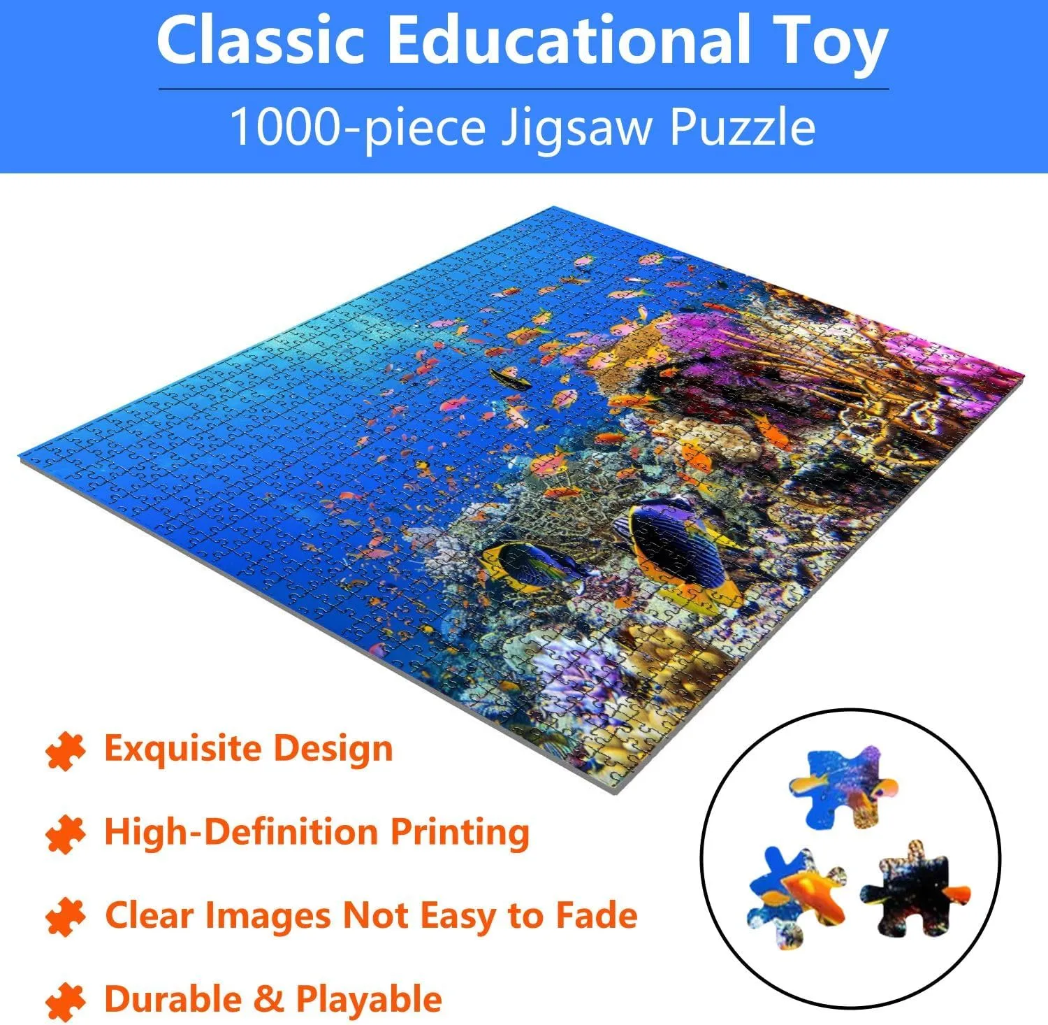 Jigsaw Puzzles 1000 Pieces for Adult Coral Diving Tropical Fish Puzzle Game for Family Wooden Puzzle Toy Educational Games Puzzles for Home Decor