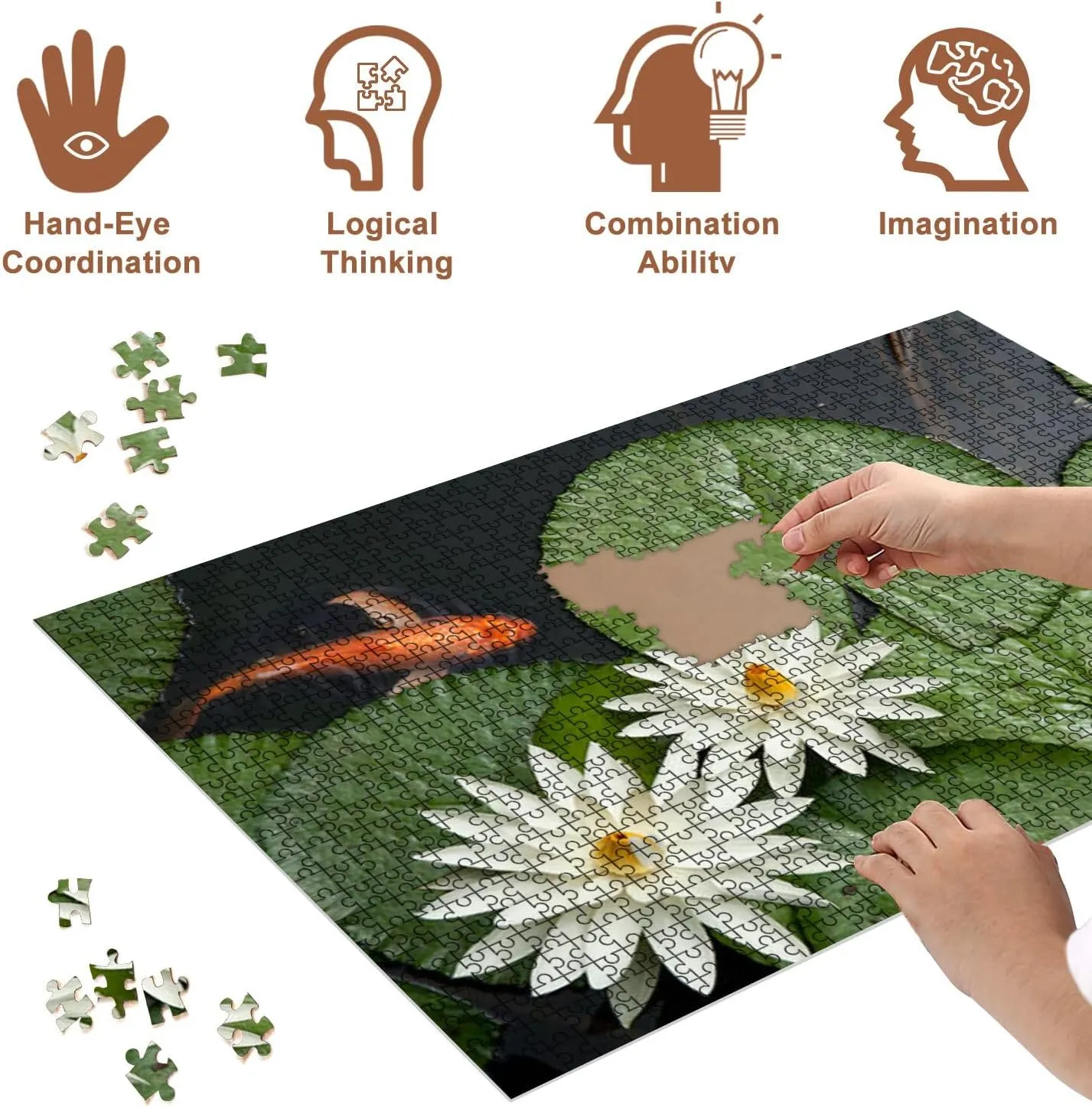 Jigsaw Puzzles 1000 Pieces for Adult Goldfish Lotus Pond Puzzle Game for Family Wooden Puzzle Toy Educational Games Puzzles for Home Decor