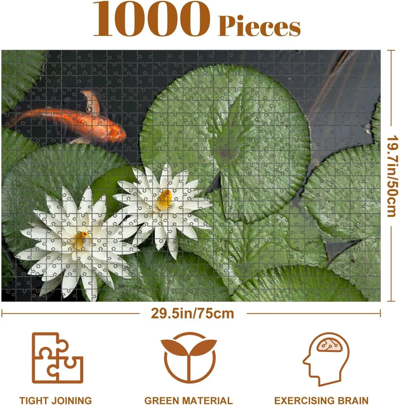 Jigsaw Puzzles 1000 Pieces for Adult Goldfish Lotus Pond Puzzle Game for Family Wooden Puzzle Toy Educational Games Puzzles for Home Decor
