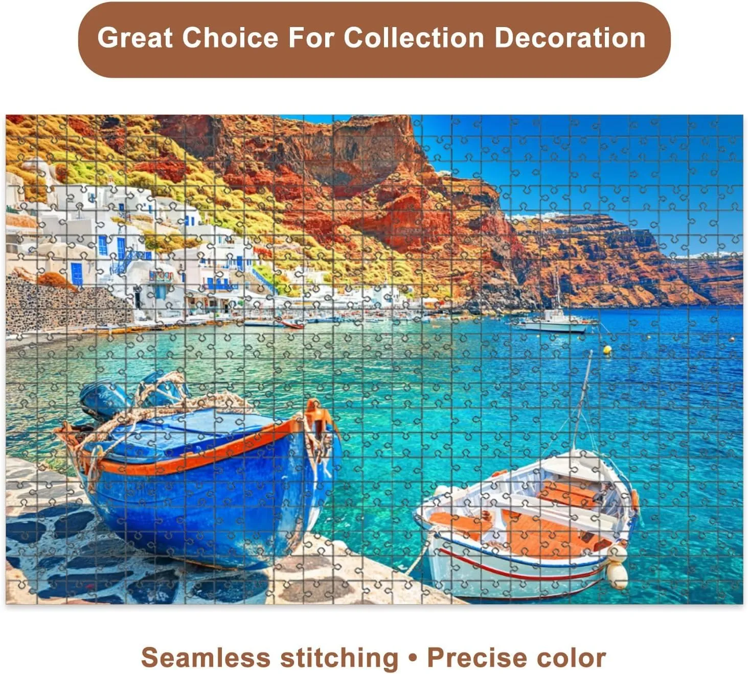 Jigsaw Puzzles 1000 Pieces for Adult Greece Breathtaking Beautiful Landscape Two Fishing Boats Anchored to Puzzle Game for Family Wooden Puzzle Toy Educational Games Puzzles for Home Decor