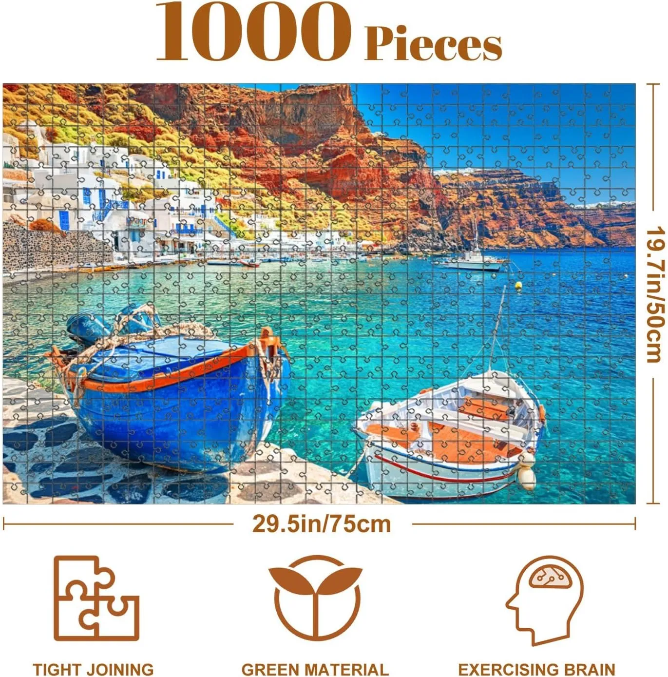 Jigsaw Puzzles 1000 Pieces for Adult Greece Breathtaking Beautiful Landscape Two Fishing Boats Anchored to Puzzle Game for Family Wooden Puzzle Toy Educational Games Puzzles for Home Decor