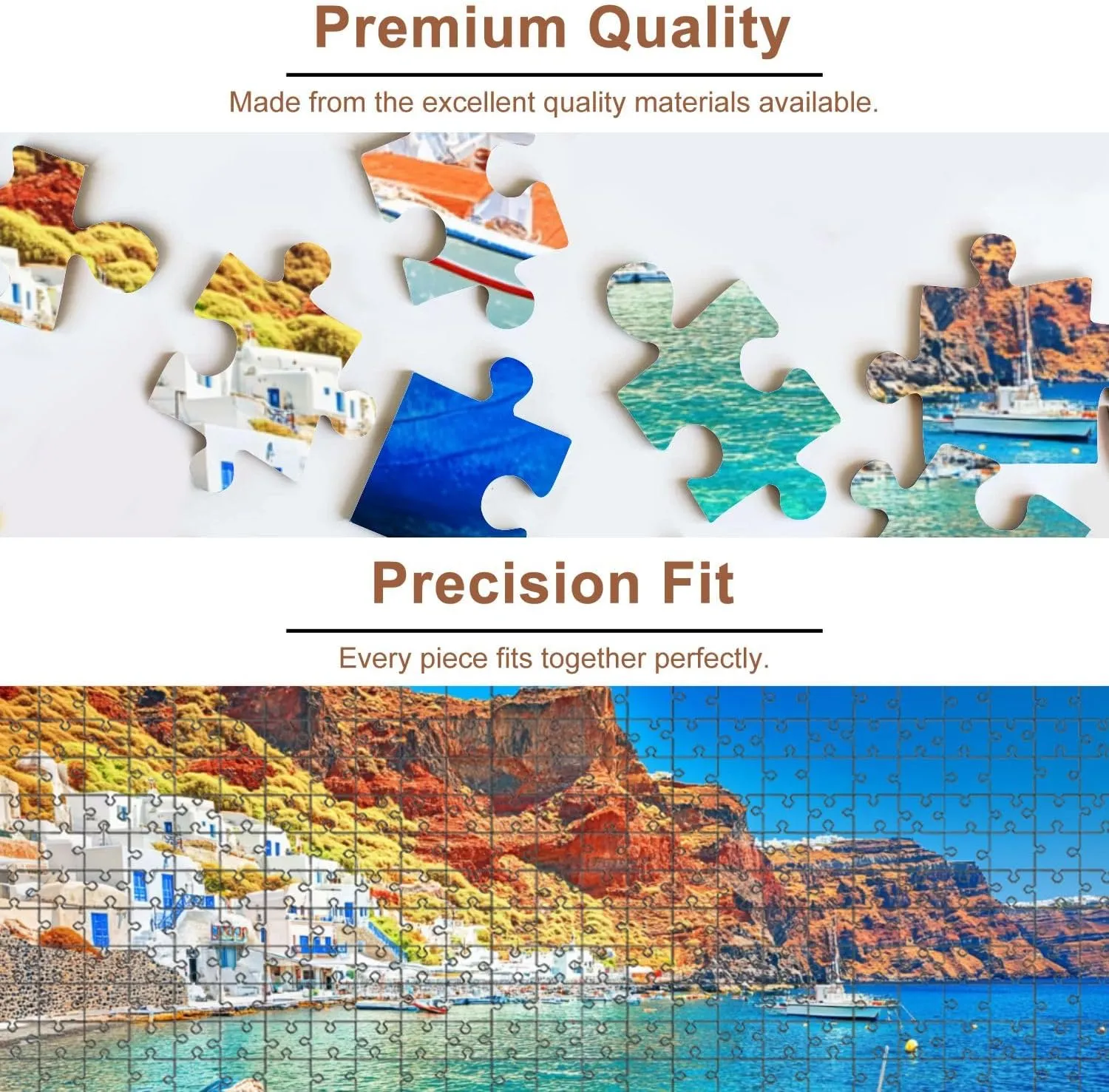 Jigsaw Puzzles 1000 Pieces for Adult Greece Breathtaking Beautiful Landscape Two Fishing Boats Anchored to Puzzle Game for Family Wooden Puzzle Toy Educational Games Puzzles for Home Decor