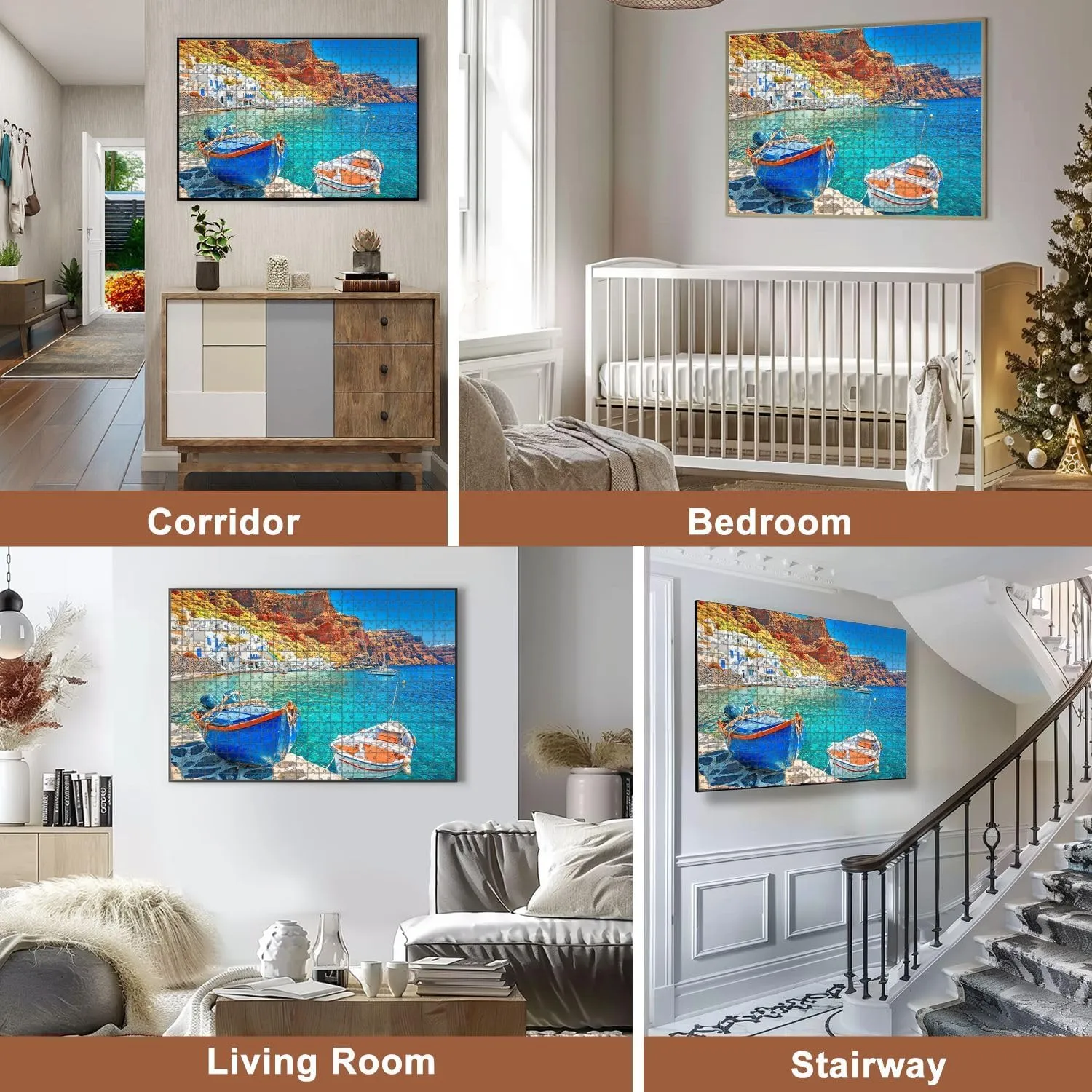 Jigsaw Puzzles 1000 Pieces for Adult Greece Breathtaking Beautiful Landscape Two Fishing Boats Anchored to Puzzle Game for Family Wooden Puzzle Toy Educational Games Puzzles for Home Decor