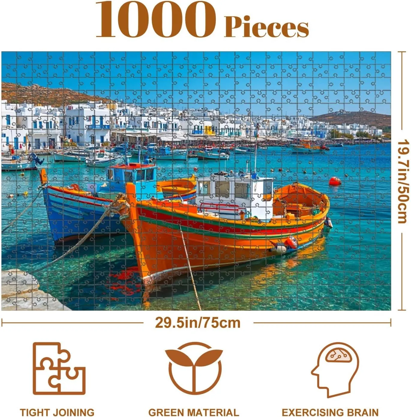 Jigsaw Puzzles 1000 Pieces for Adult Port Old Fishing Boats Puzzle Game for Family Wooden Puzzle Toy Educational Games Puzzles for Home Decor