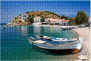 Jigsaw Puzzles 1000 Pieces for Adult Scene Greece Fishing Boats Pictures Puzzle Game for Family Wooden Puzzle Toy Educational Games Puzzles for Home Decor