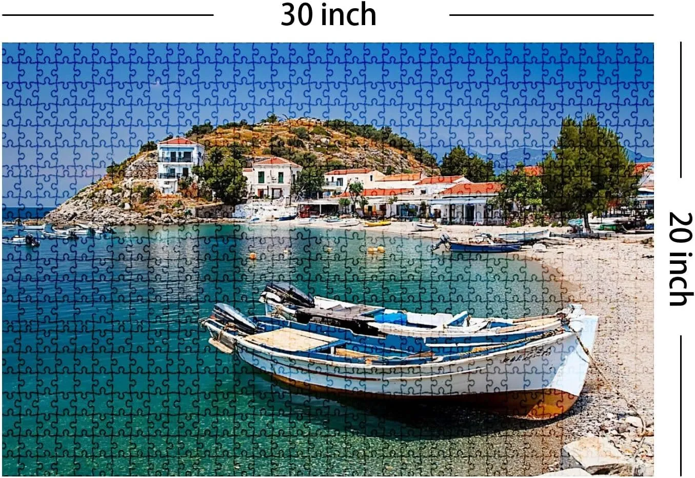 Jigsaw Puzzles 1000 Pieces for Adult Scene Greece Fishing Boats Pictures Puzzle Game for Family Wooden Puzzle Toy Educational Games Puzzles for Home Decor