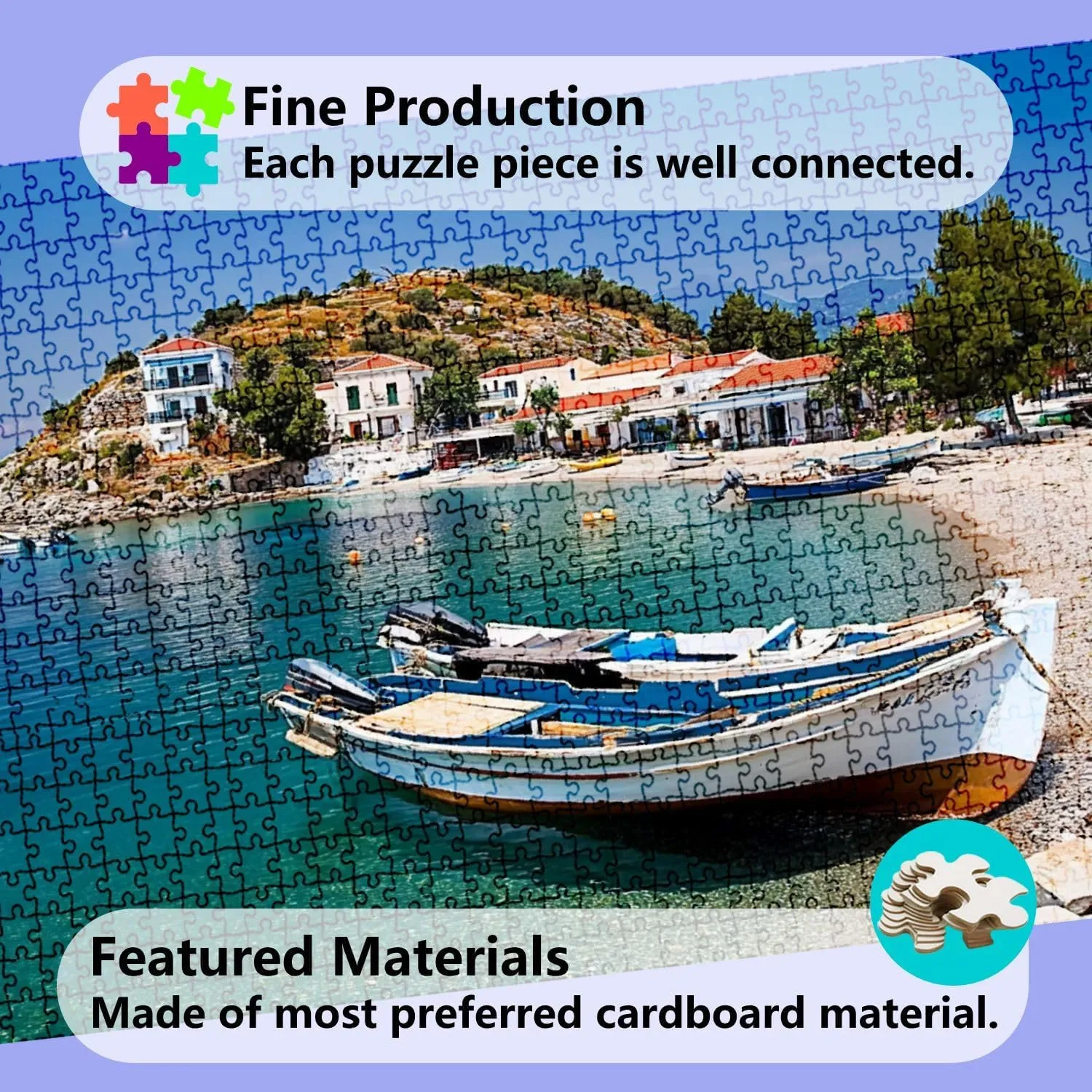 Jigsaw Puzzles 1000 Pieces for Adult Scene Greece Fishing Boats Pictures Puzzle Game for Family Wooden Puzzle Toy Educational Games Puzzles for Home Decor