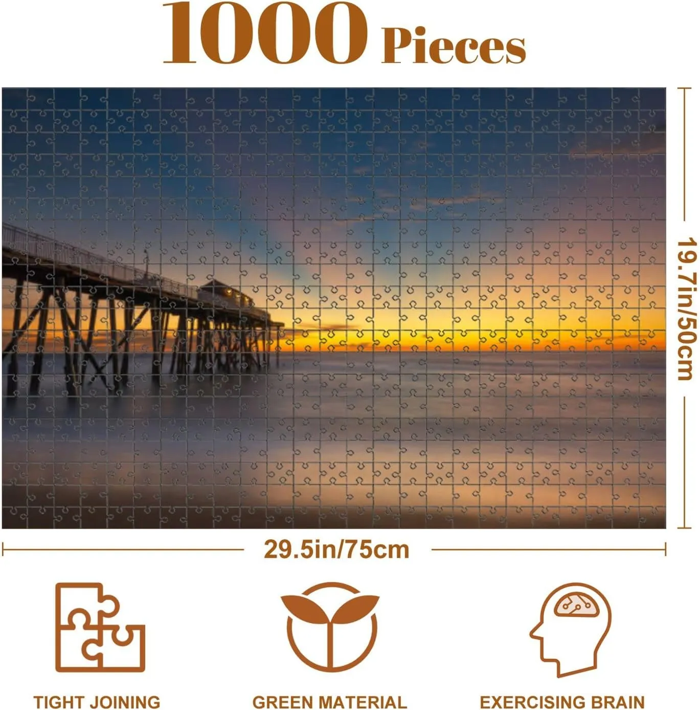 Jigsaw Puzzles 1000 Pieces for Adult Sun Rays Belmar Fishing Pier Puzzle Game for Family Wooden Puzzle Toy Educational Games Puzzles for Home Decor