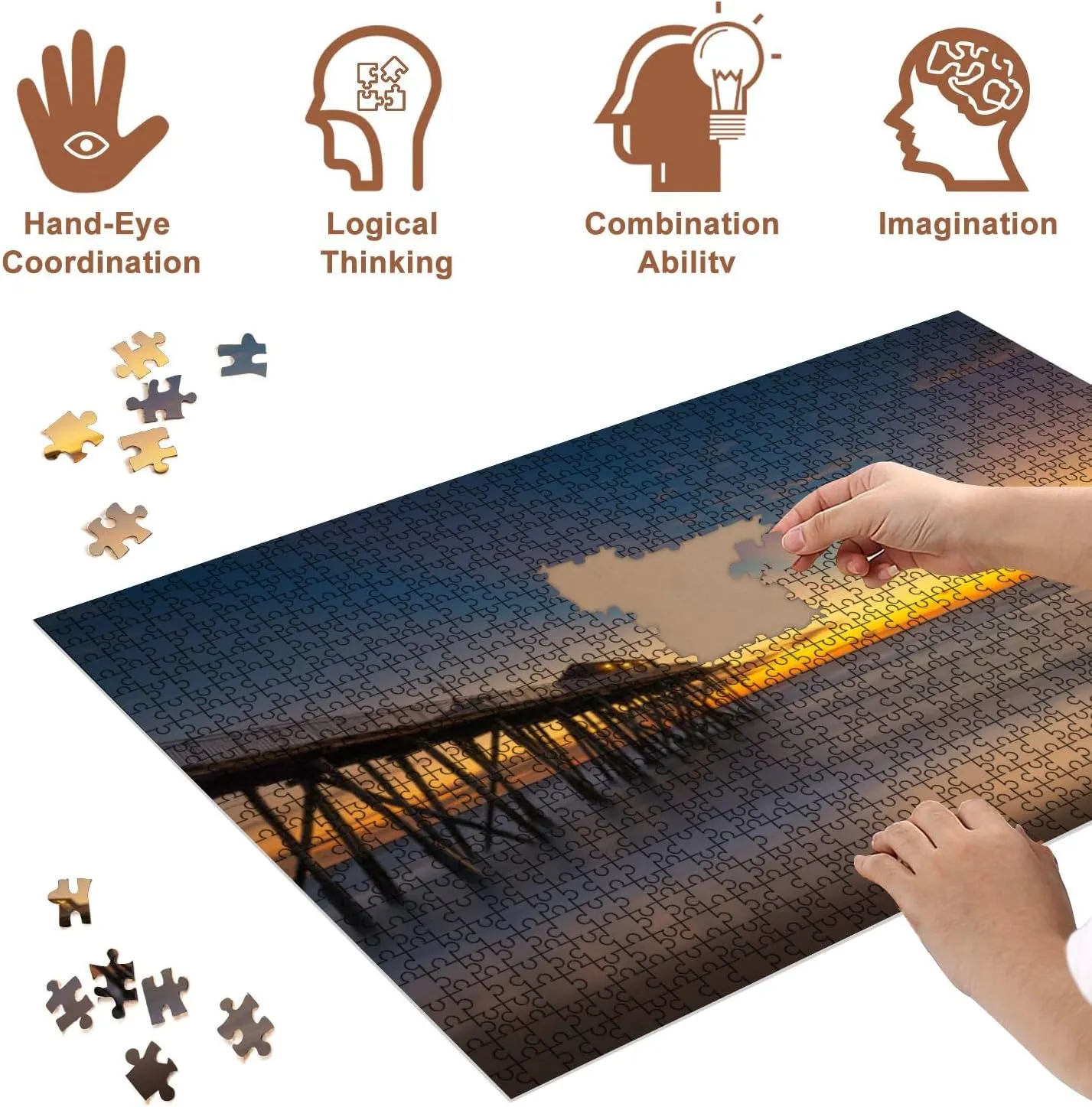 Jigsaw Puzzles 1000 Pieces for Adult Sun Rays Belmar Fishing Pier Puzzle Game for Family Wooden Puzzle Toy Educational Games Puzzles for Home Decor
