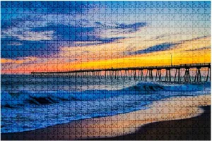 Jigsaw Puzzles 1000 Pieces for Adult Sunrise Virginia Beach Fishing pier Puzzle Game for Family Wooden Puzzle Toy Educational Games Puzzles for Home Decor